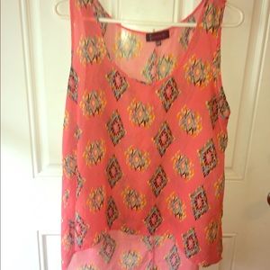 Ikat, multi-colored, sleeveless high-low top